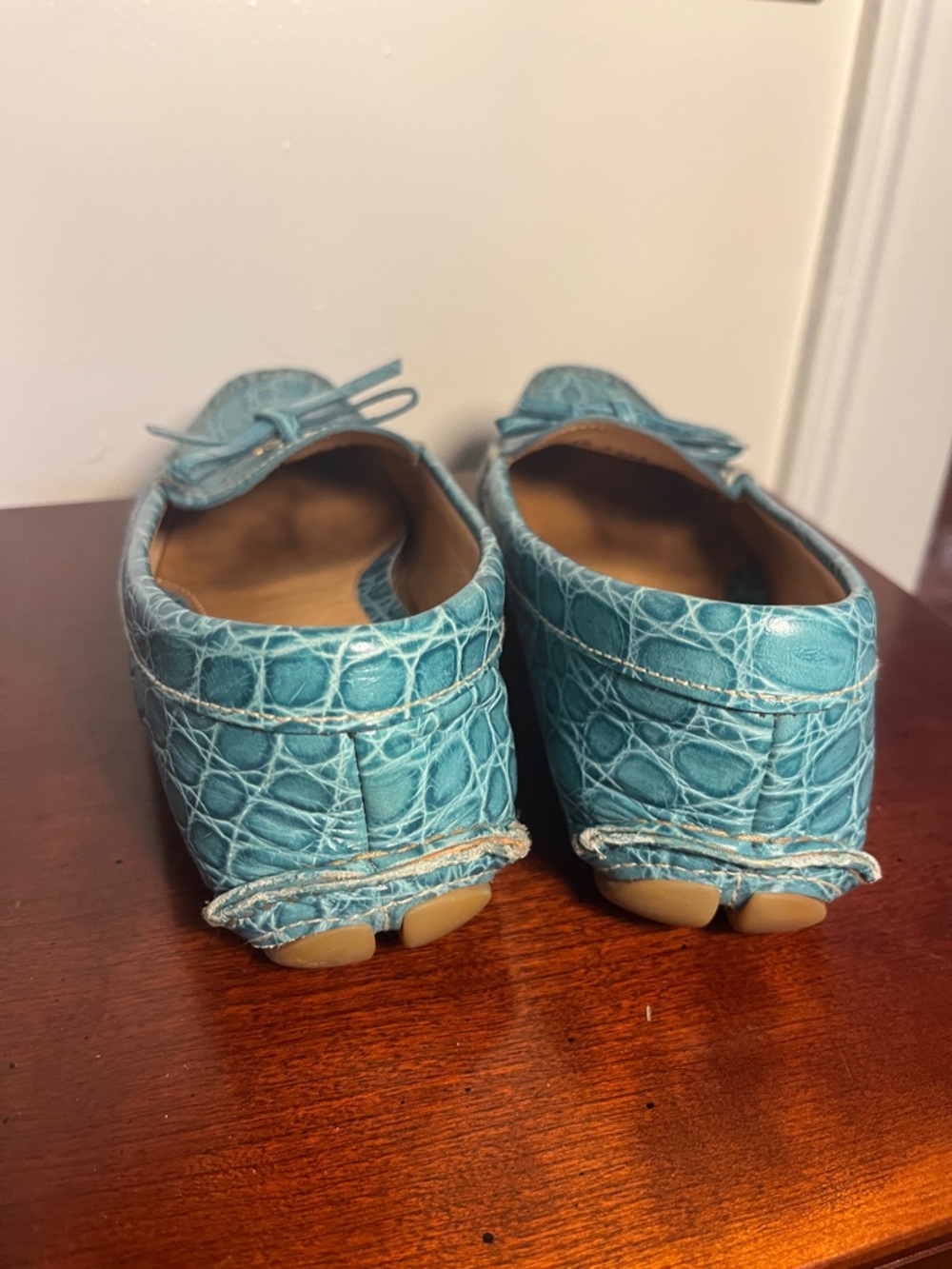 Prada Turquoise Crocodile Pattern Driving Mocs Loafers size 8 - Picture 4 of 8
